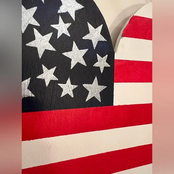 Hand Crafted Wooden Patriotic Heart Wall Decor - Red, White, and Blue - Picture 6 of 6